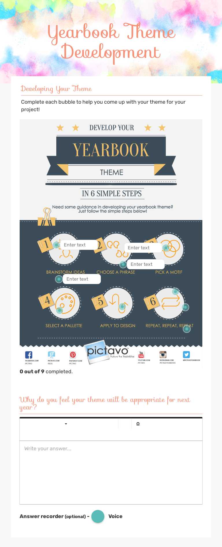 Yearbook Theme Development worksheet preview image