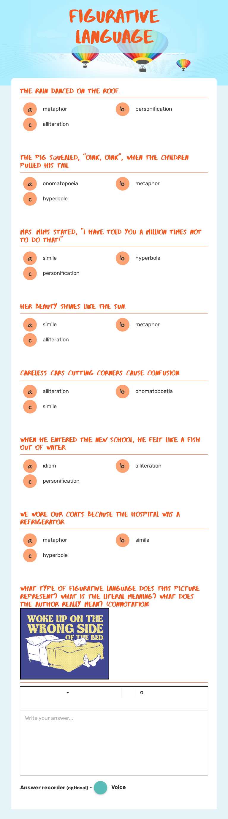 Figurative LanguAGE worksheet preview image