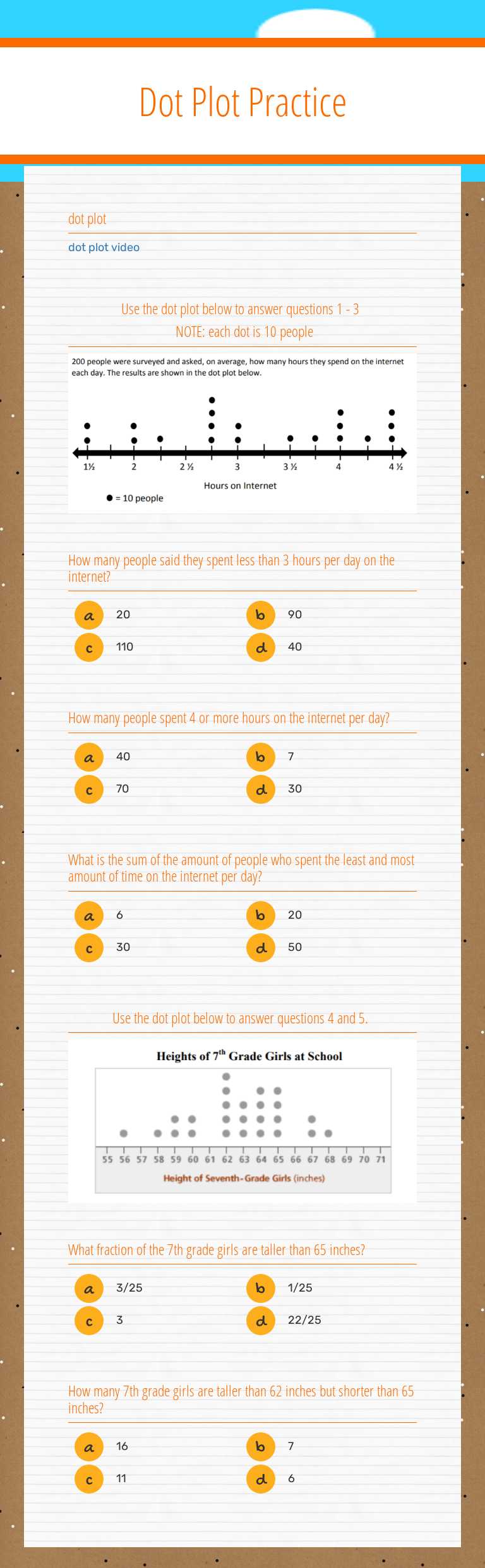 Dot Plot Practice worksheet preview image