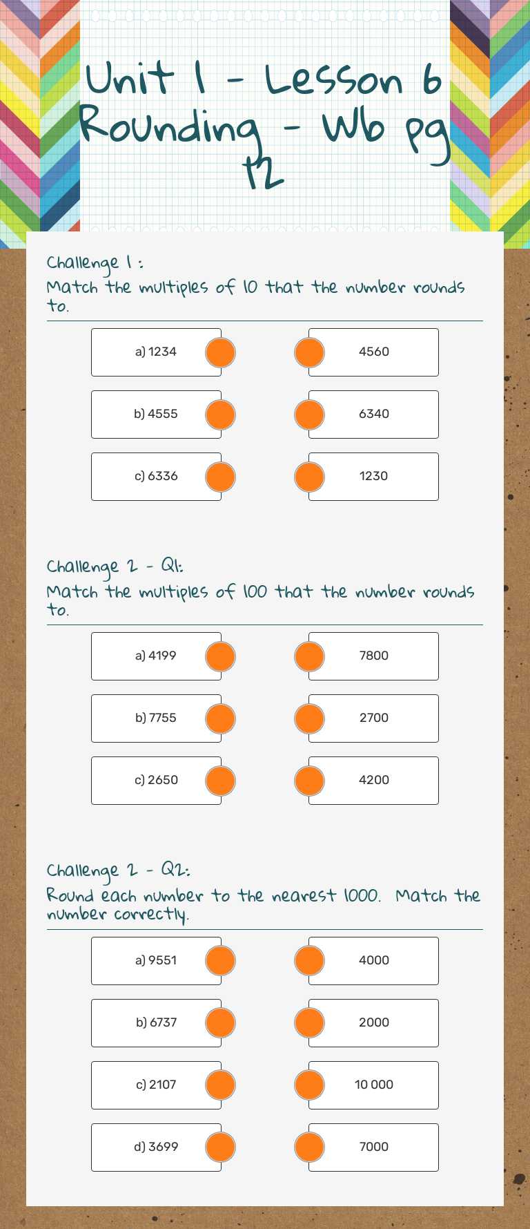 Unit 1 - Lesson 6  Rounding - Wb pg 12 worksheet preview image