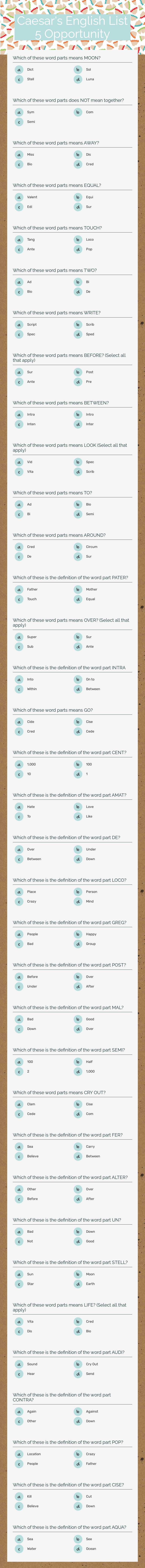 Caesar's English List 5 Opportunity worksheet preview image