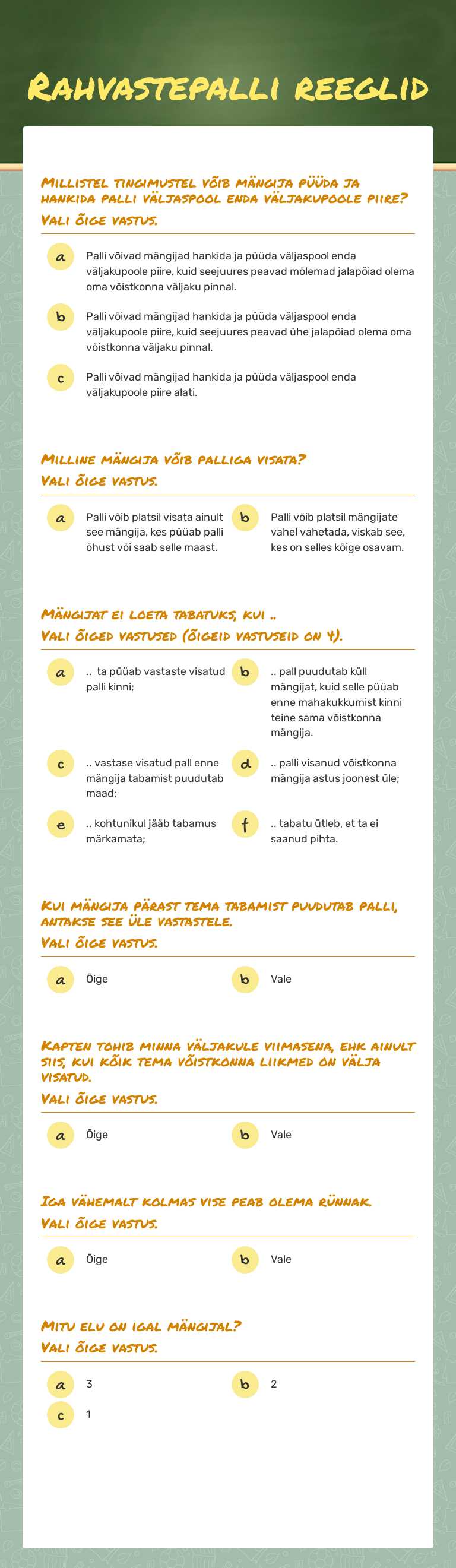 Rahvastepalli reeglid Grade 1 worksheet preview