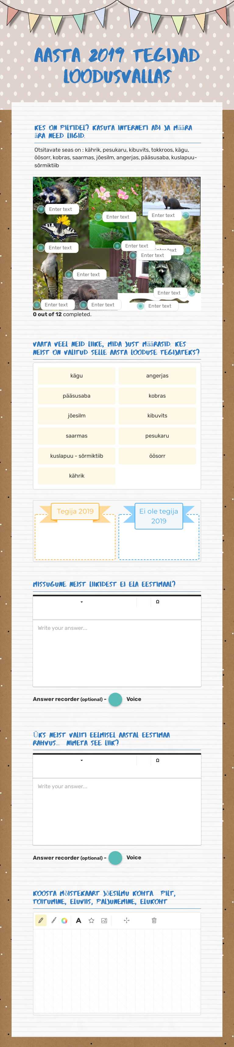 aasta 2019 tegijad loodusvallas worksheet preview image