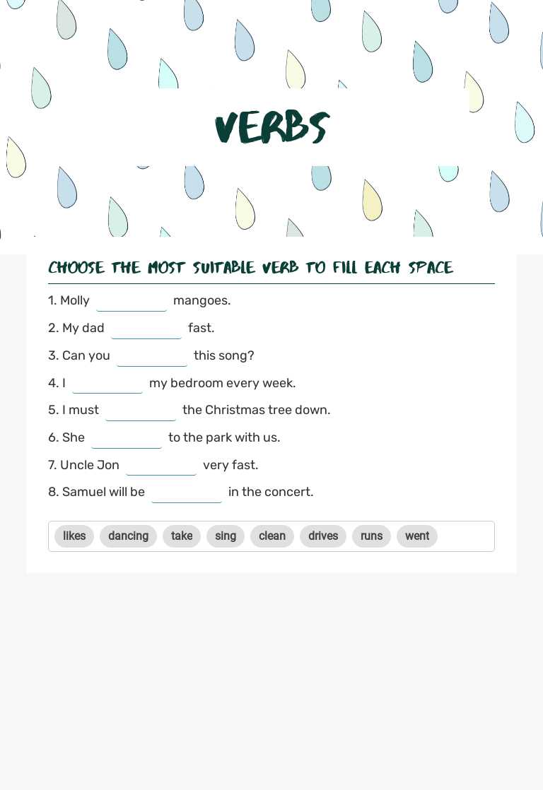 Verbs Grade 2 worksheet preview