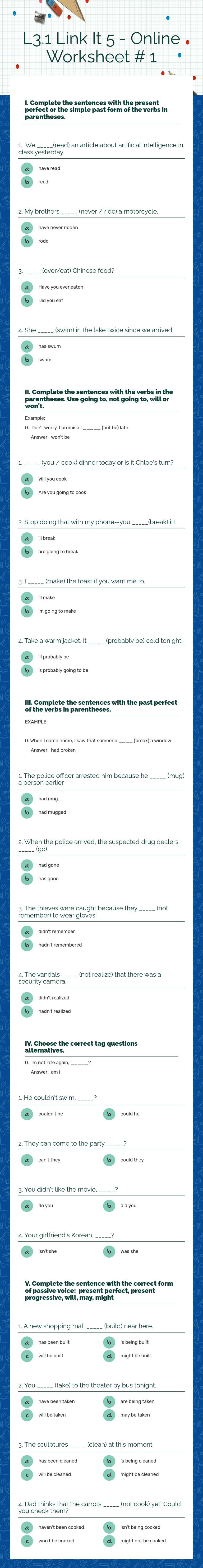 L3.1 Link It 5 - Online Worksheet # 1 worksheet preview image