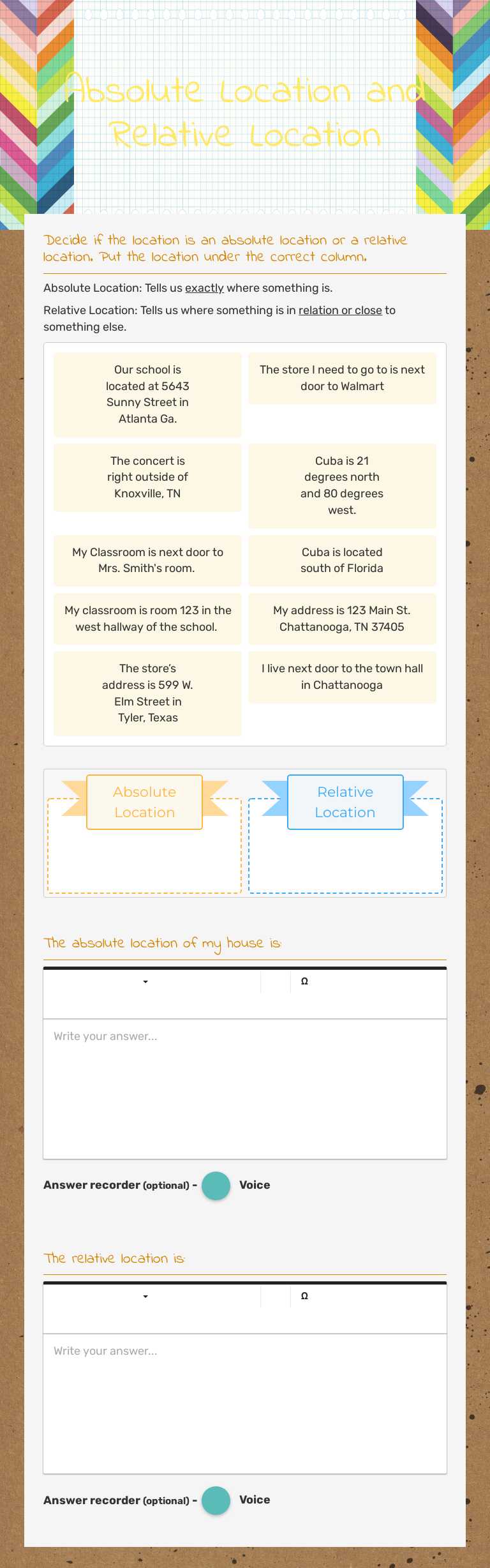Absolute Location and Relative Location Grade 3 worksheet preview