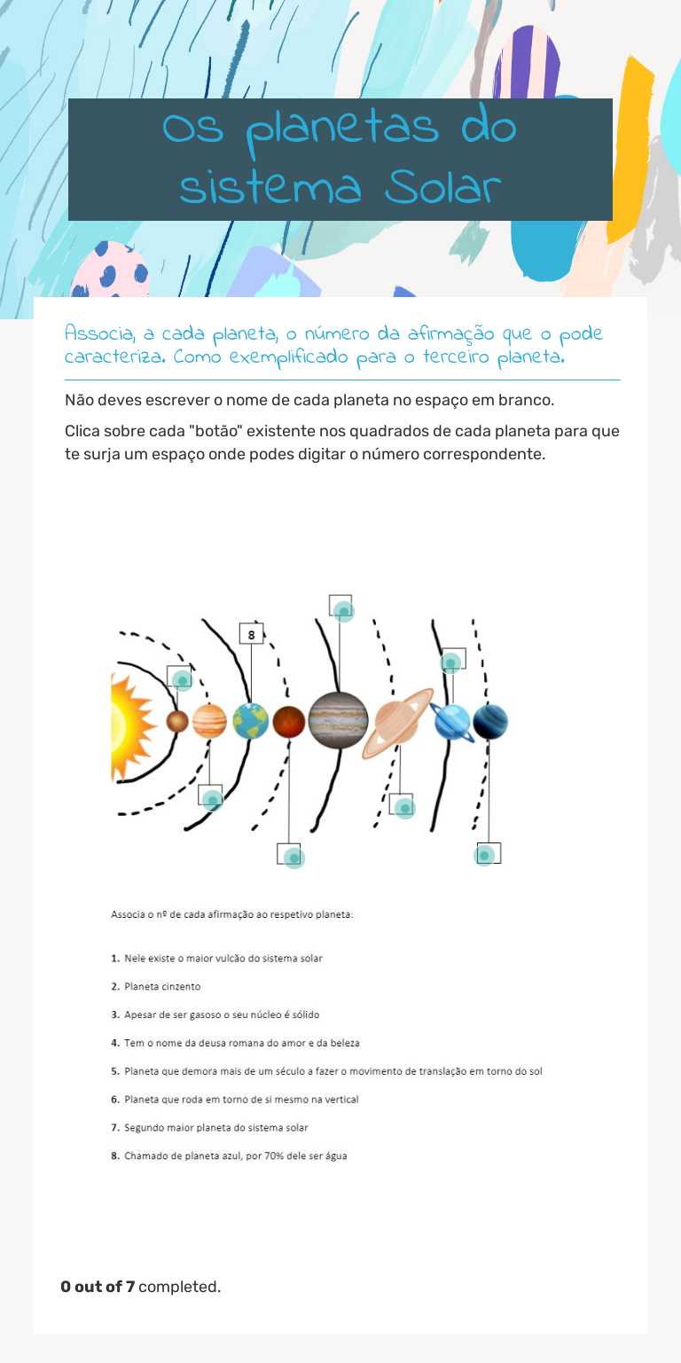 Os planetas do sistema Solar Grade 7 worksheet preview