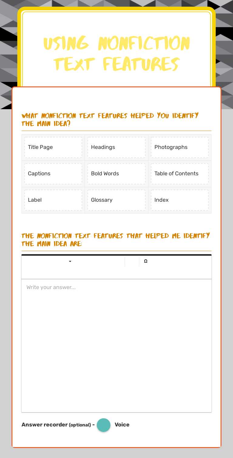 Using Nonfiction Text features worksheet preview image