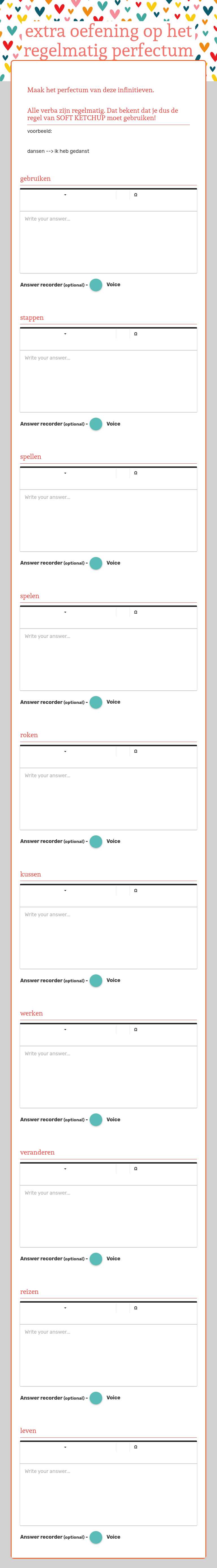 extra oefening op het regelmatig perfectum worksheet preview image