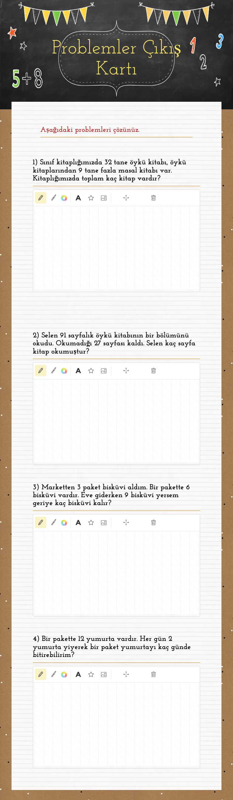 Problemler Çıkış Kartı worksheet preview image