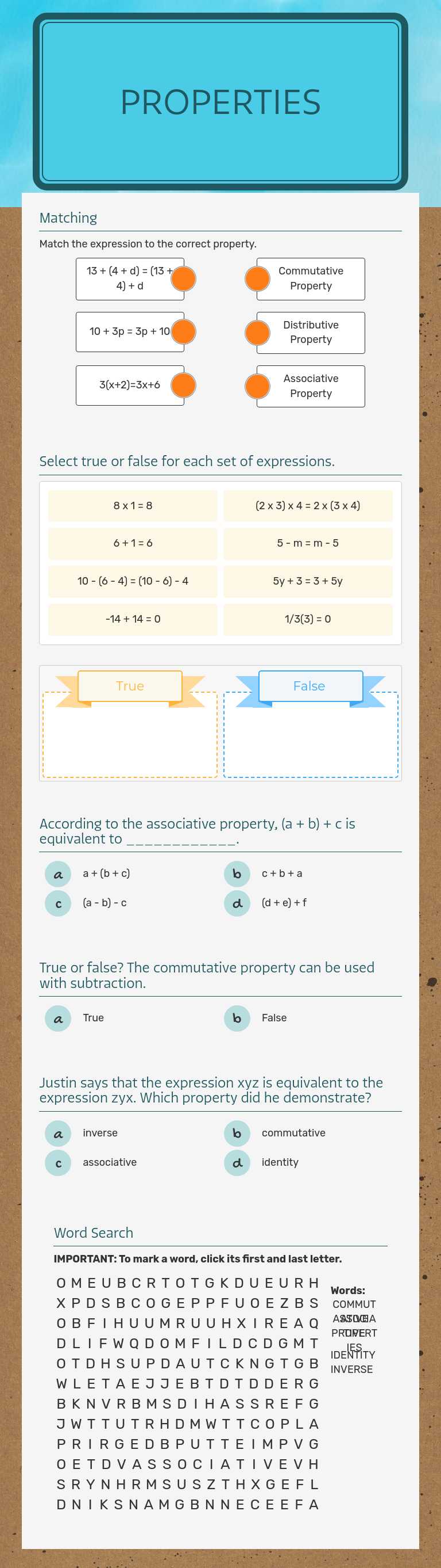 Properties worksheet preview image