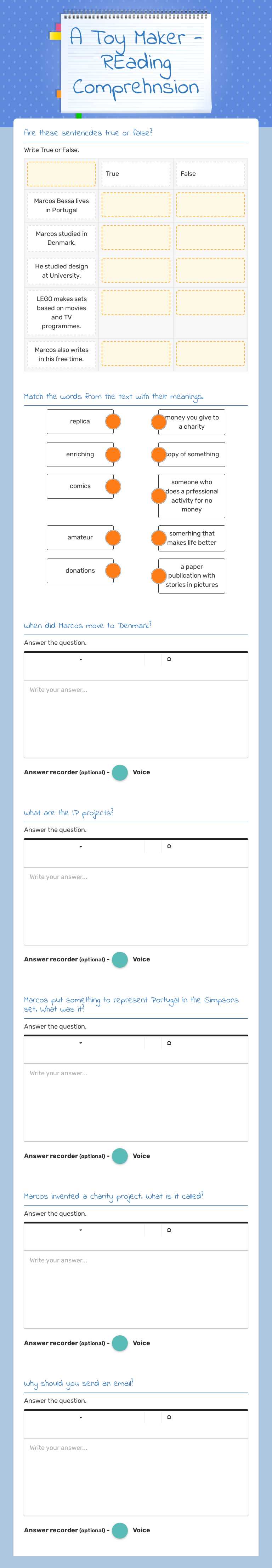 A Toy Maker - REading Comprehnsion Grade 9 worksheet preview