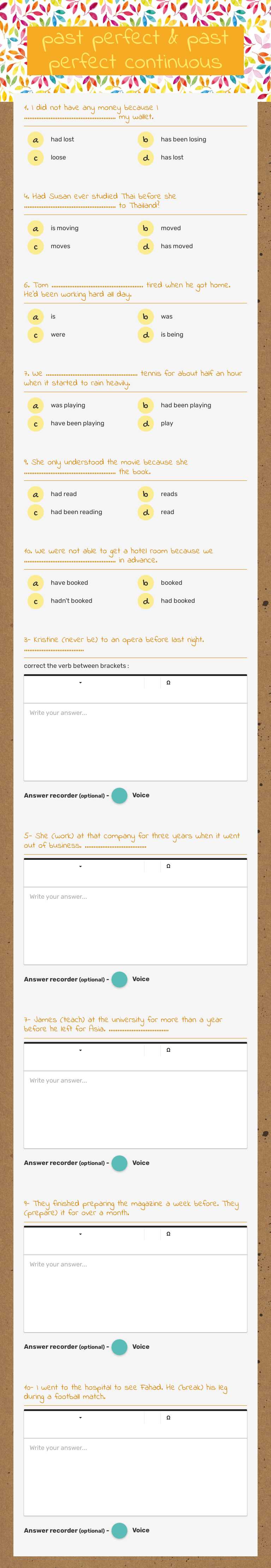 past perfect & past perfect continuous worksheet preview image