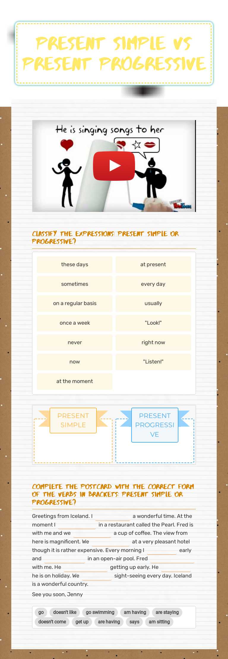 Present Simple vs 
Present Progressive worksheet preview image