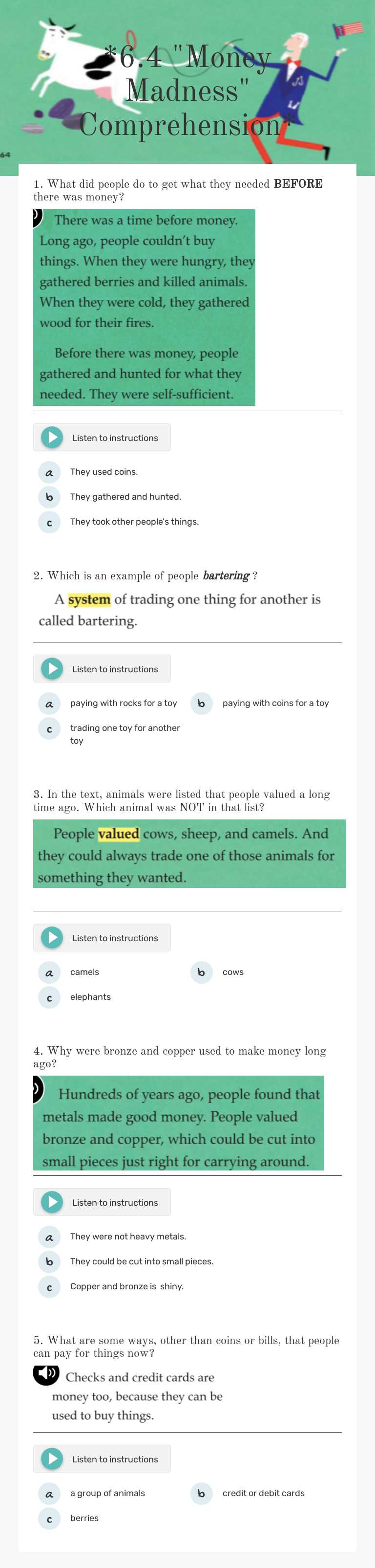 *6.4 "Money Madness" Comprehension* worksheet preview image