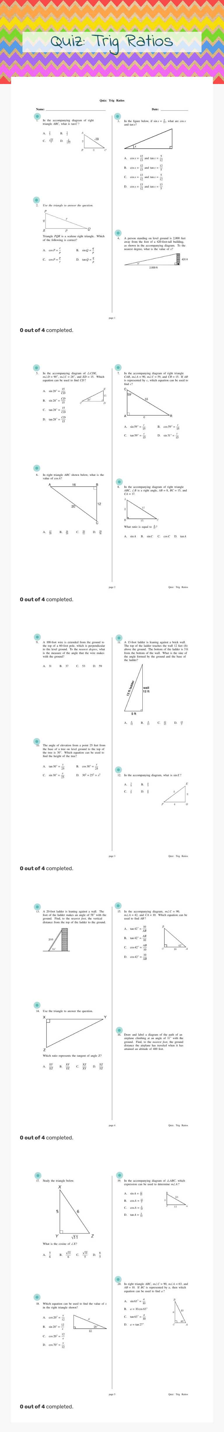 Quiz: Trig Ratios worksheet preview