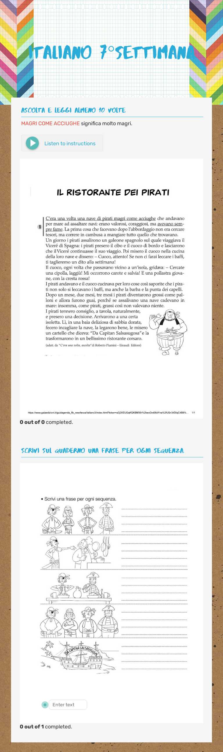 italiano 7°settimana worksheet preview image