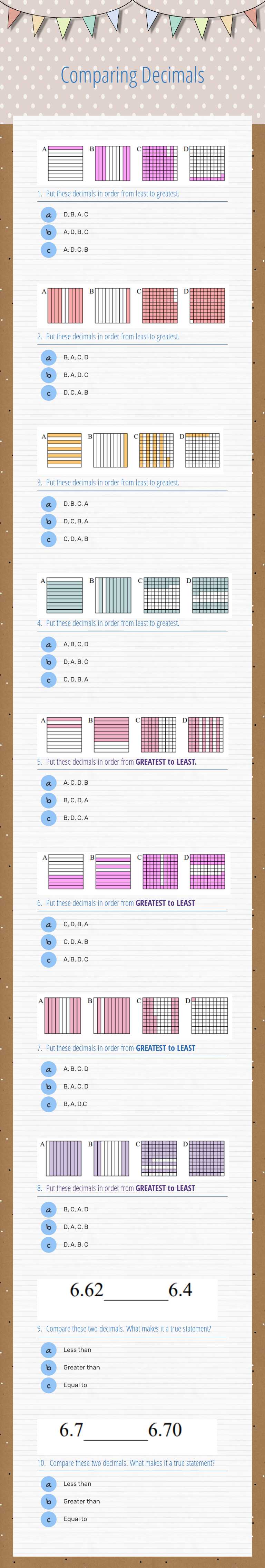Comparing Decimals worksheet preview image