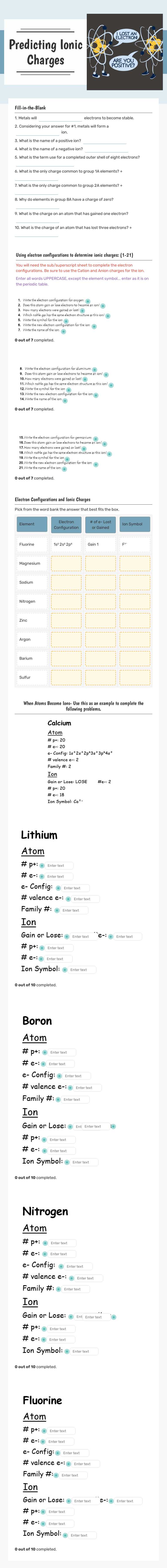 Predicting Ionic Charges worksheet preview image
