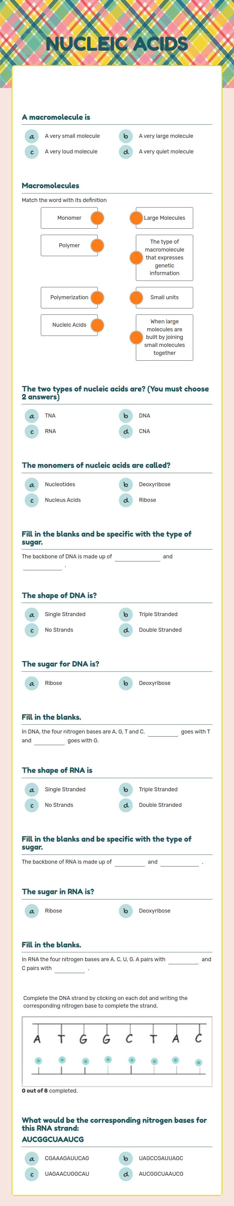 NUCLEIC ACIDS worksheet preview