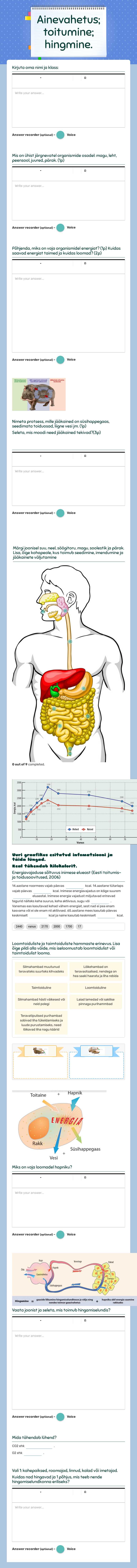 Ainevahetus; toitumine; hingmine. worksheet preview image