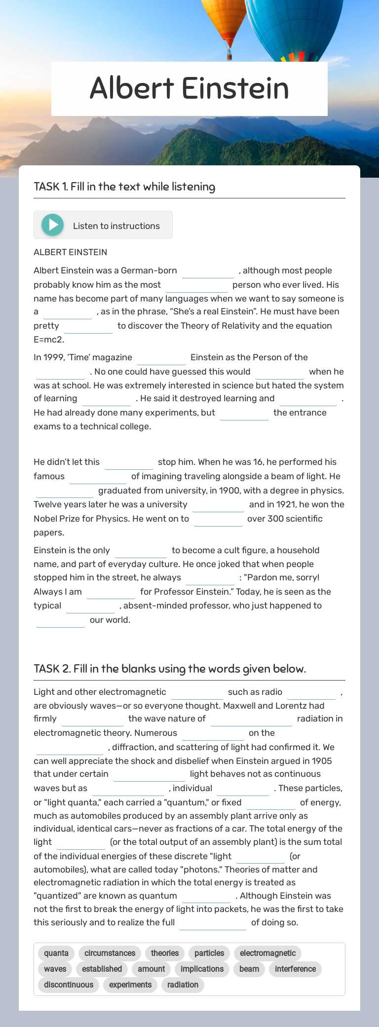 Albert Einstein worksheet preview image