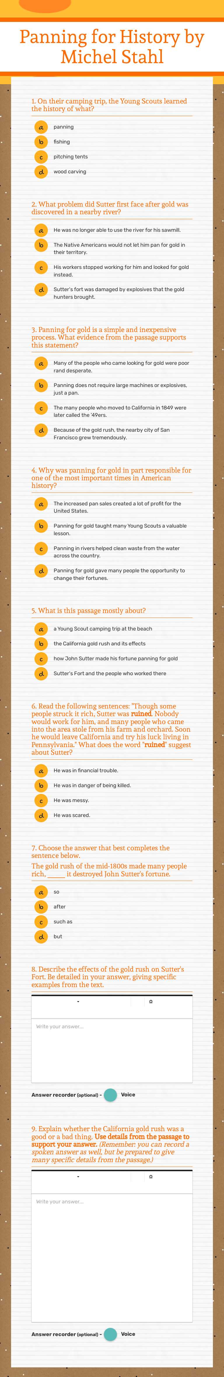 Panning for History 
by Michel Stahl worksheet preview image