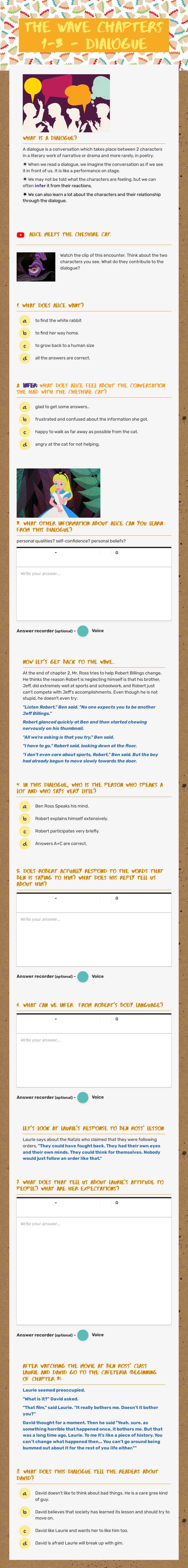 The Wave chapters 1-3 - dialogue worksheet preview image