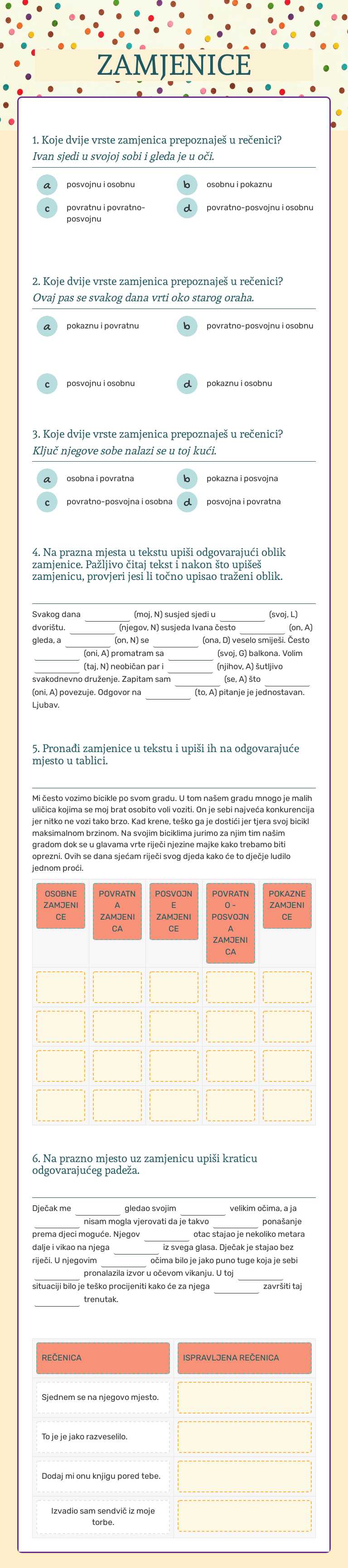 ZAMJENICE worksheet preview image