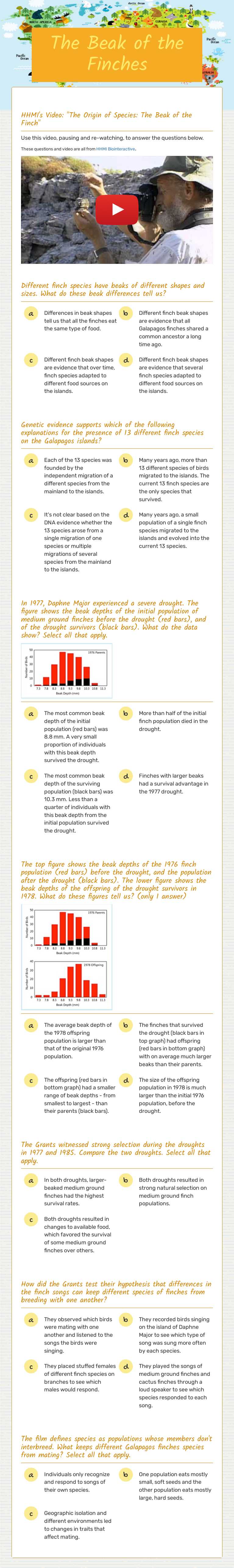 The Beak of the Finches worksheet preview image