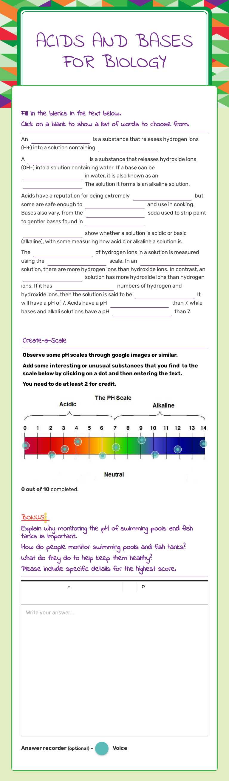 Acids and Bases
For Biology worksheet preview image