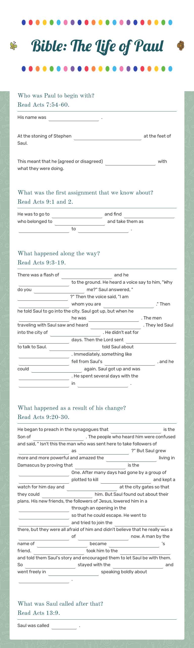 Bible:  The Life of Paul worksheet preview image