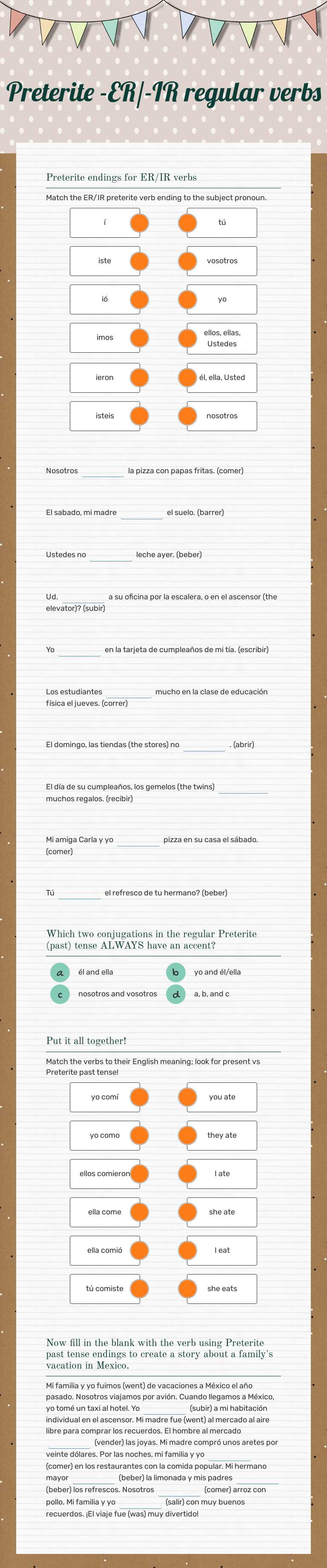 Preterite -ER/-IR regular verbs worksheet preview image