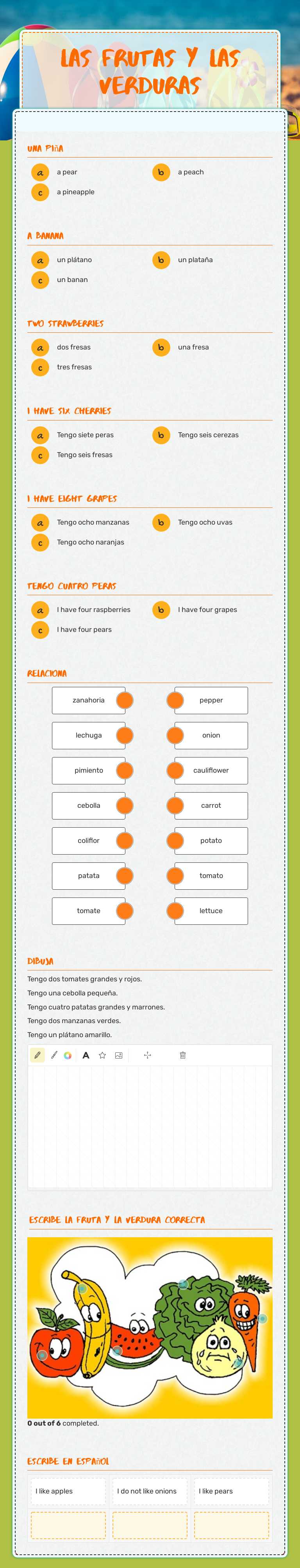 LAS Frutas y LAS Verduras worksheet preview image