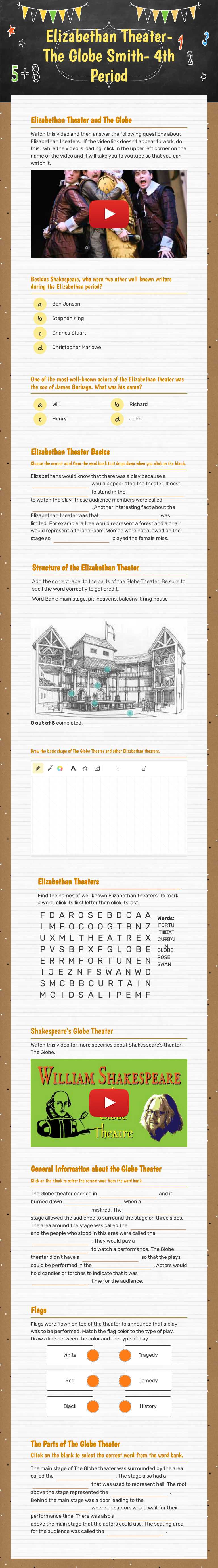 Elizabethan Theater-
The Globe           Smith- 4th Period Grade 9 worksheet preview