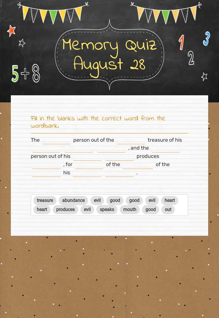 Memory Quiz August 28 worksheet preview image