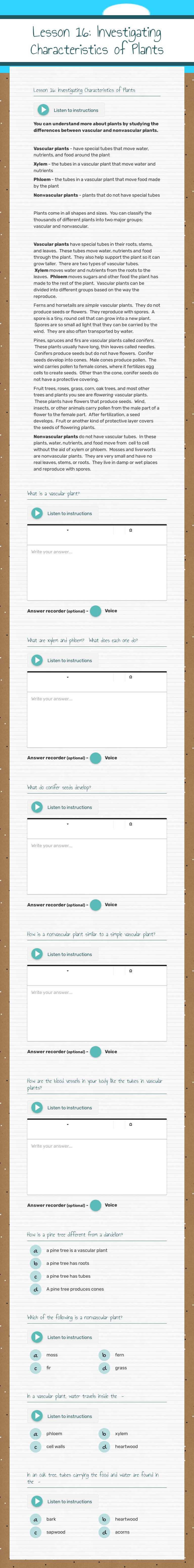 Lesson 16: Investigating Characteristics   
 of Plants worksheet preview image