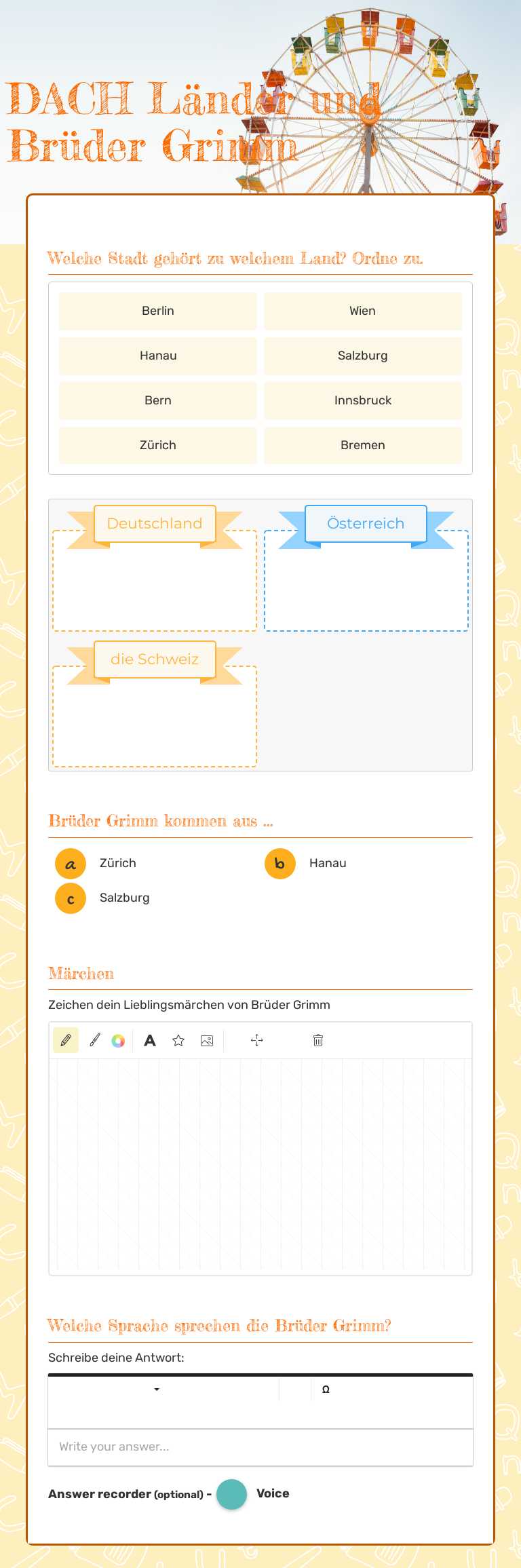 DACH Länder und Brüder Grimm worksheet preview image