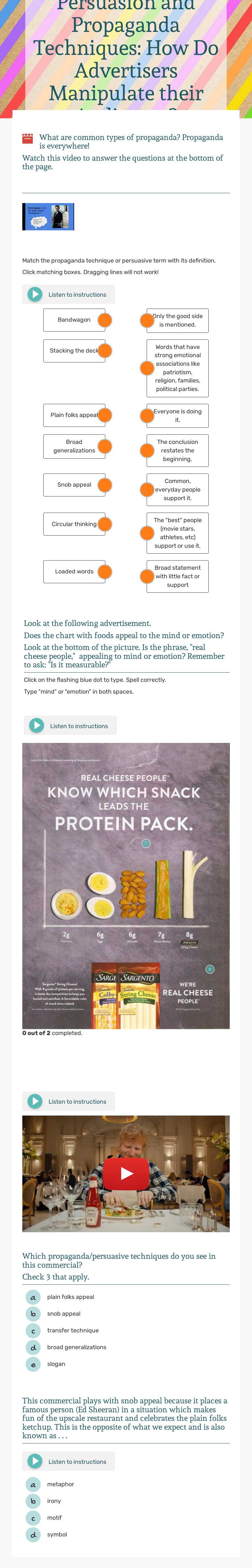 Persuasion and Propaganda Techniques: How Do Advertisers Manipulate their Audiences? worksheet preview image