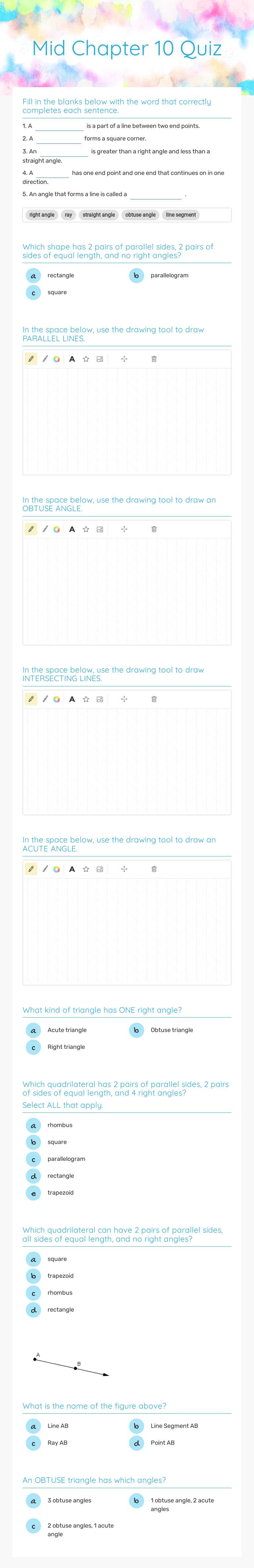 Mid Chapter 10 Quiz worksheet preview image