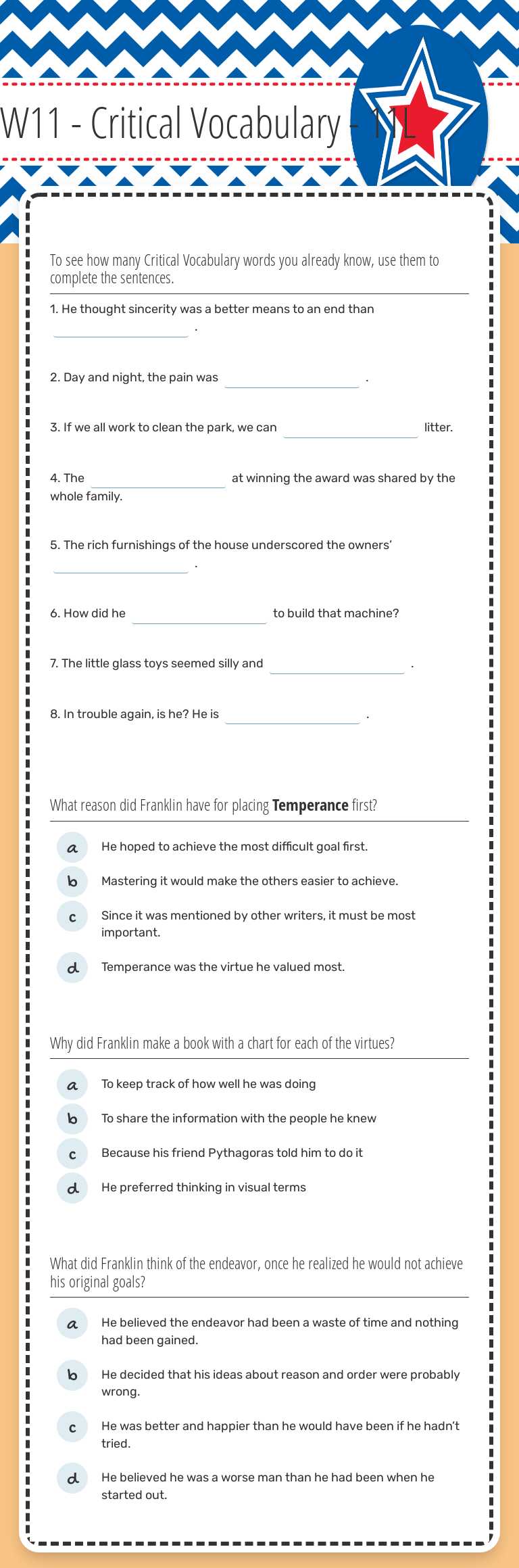 W11 - Critical Vocabulary - 11 worksheet preview image