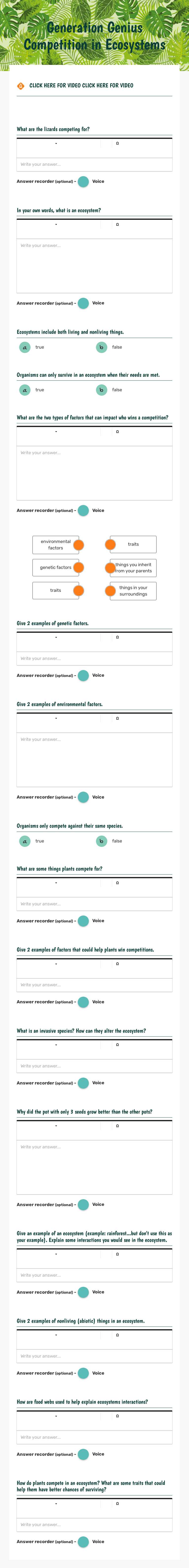 Generation Genius Competition in Ecosystems Grade 7 worksheet preview