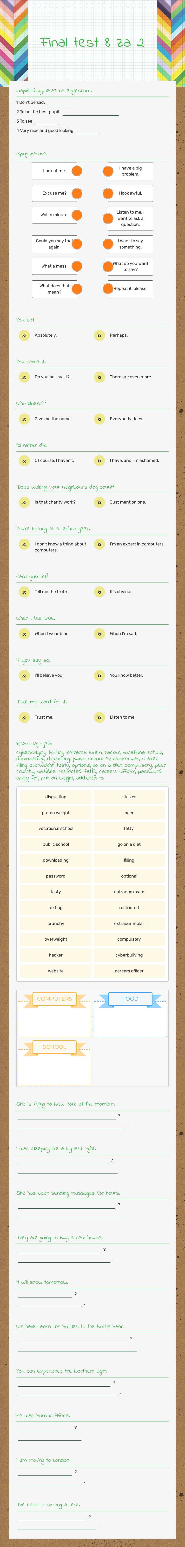 Final test 8 za 2 worksheet preview image