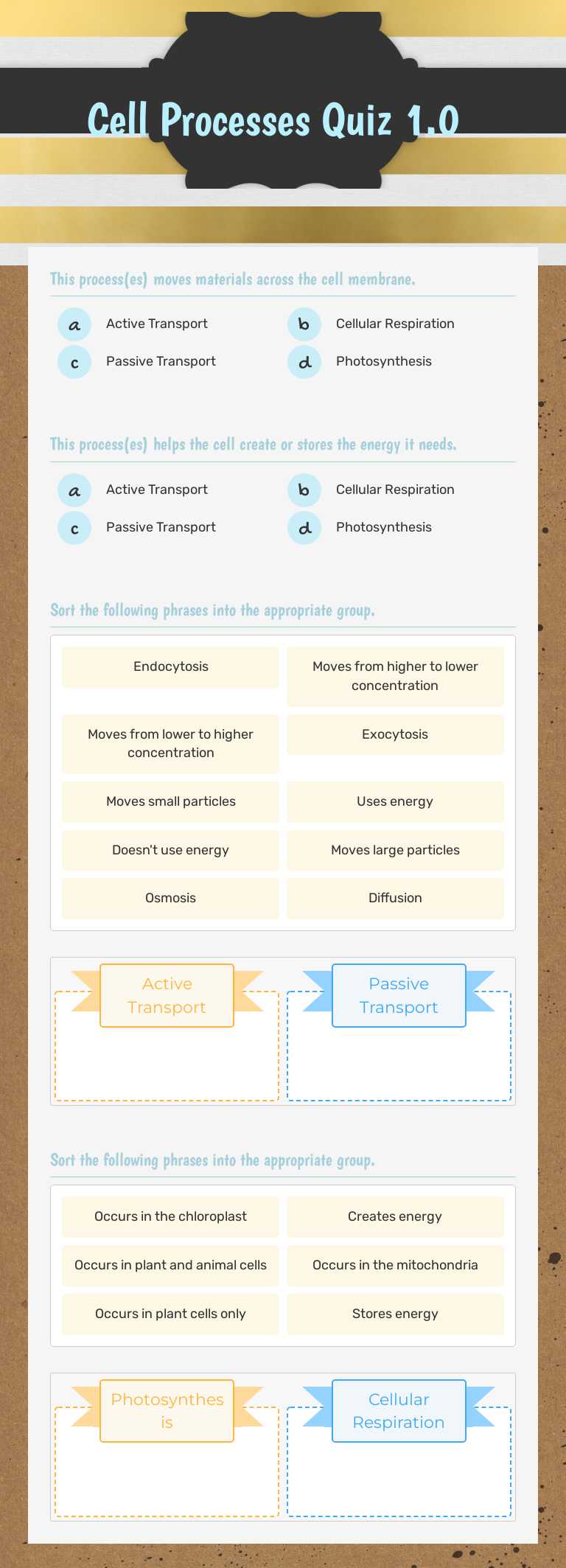 Cell Processes Progress Check worksheet preview