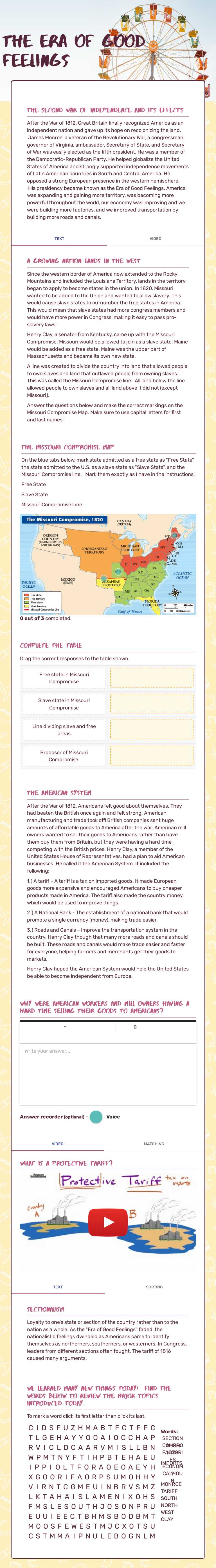 The Era of Good Feelings worksheet preview image