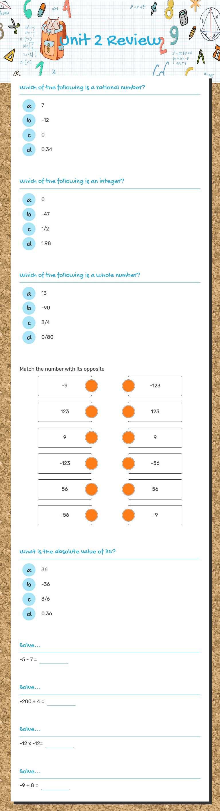 Unit 2 Review worksheet preview image
