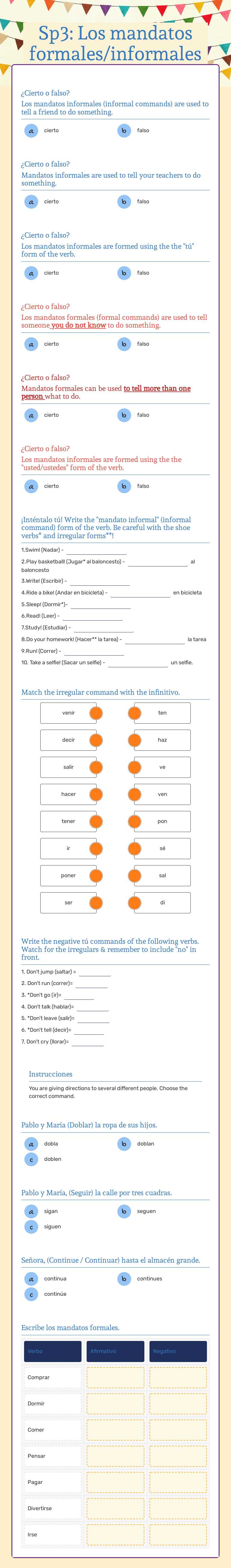 Sp3: Los mandatos formales/informales worksheet preview image