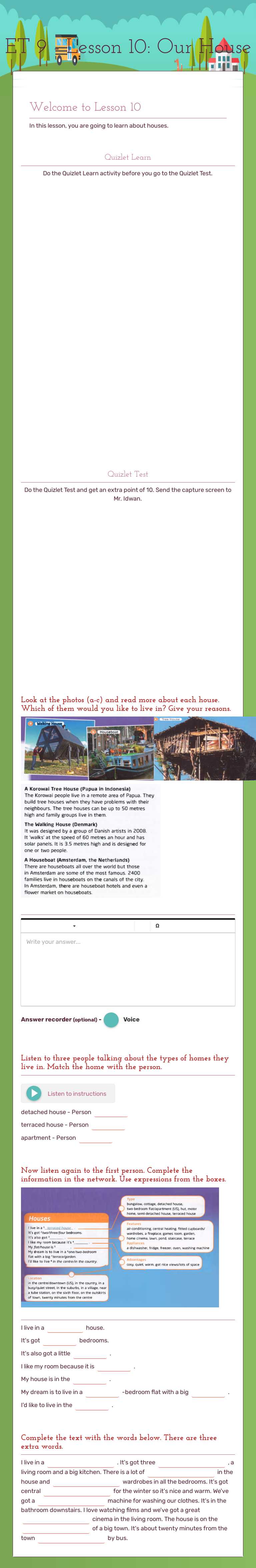 ET 9 - Lesson 10: Our House worksheet preview image