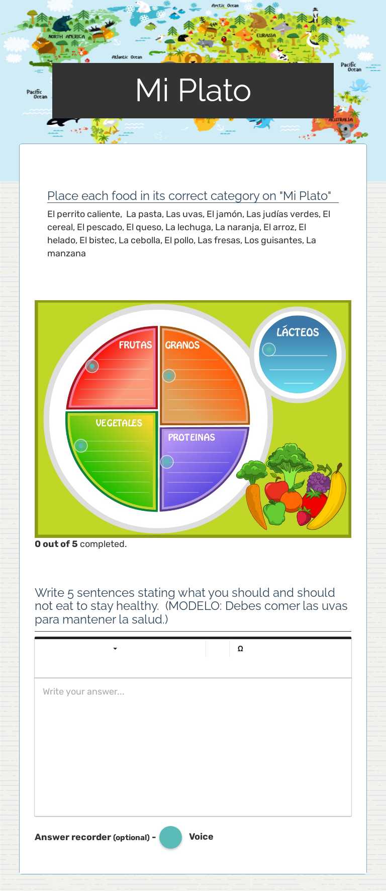 Mi Plato worksheet preview image