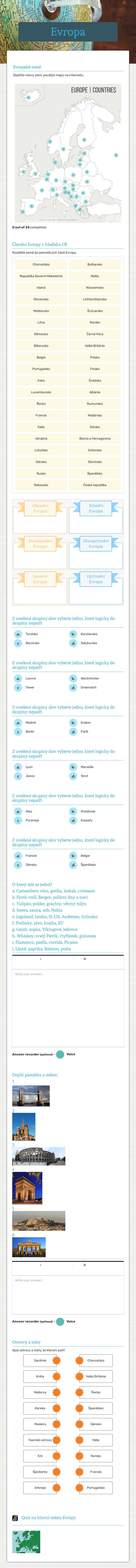 Evropa Grade 10 worksheet preview
